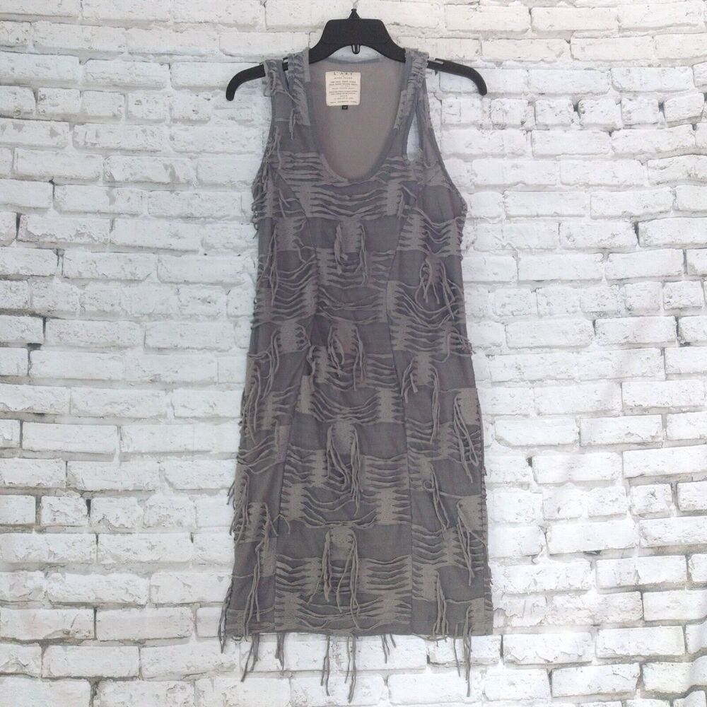 L'art de River Island Dress Womens 14 Gray Sleeveless Distressed Shredded Mini